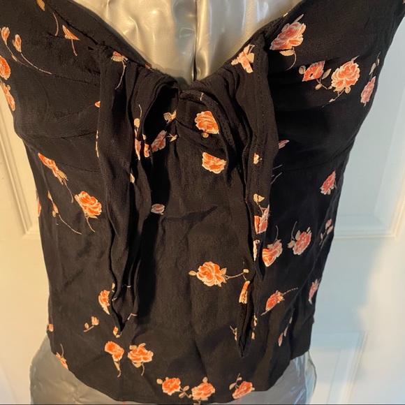 John Galt Black Rose Spaghetti Strap, Front Tie, Crop Top, Small - Picture 2 of 4